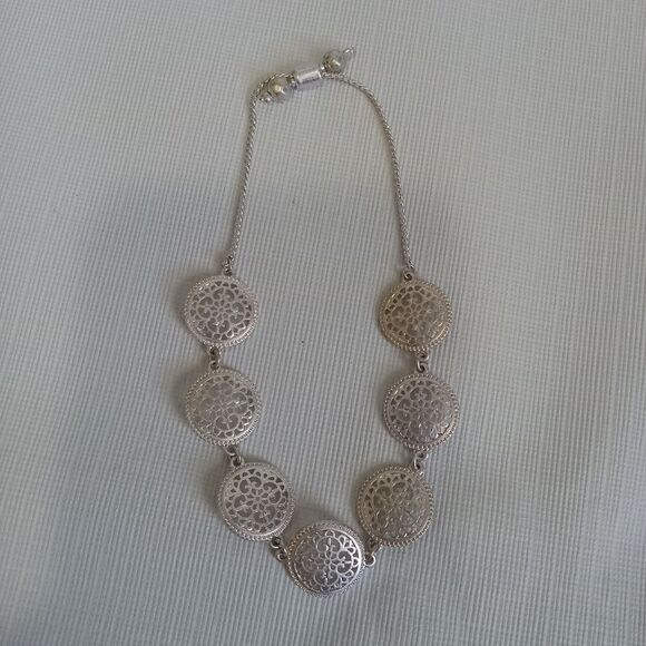 Silver Tone & Gold Filigree Circle Cutout Charms Adjustable Lightweight Bracelet - Picture 3 of 11